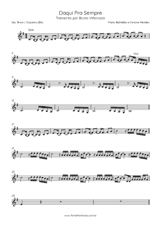 Manu Bahtidão e Simone Mendes Daqui Pra Sempre score for Tenor Saxophone Soprano (Bb)