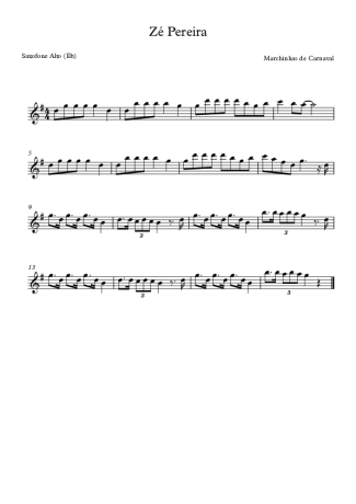 Marchinhas de Carnaval Zé Pereira score for Alto Saxophone