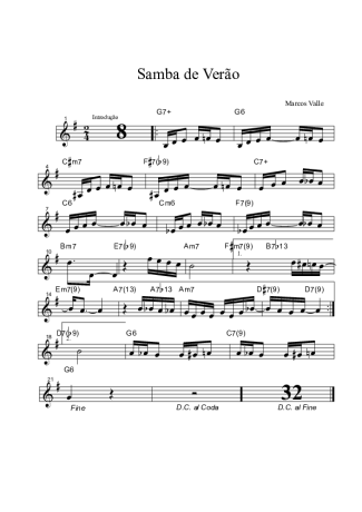 Marcos Valle Samba De Verão score for Clarinet (Bb)