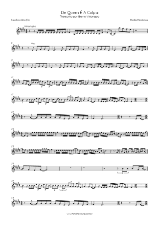 Marília Mendonça  score for Alto Saxophone