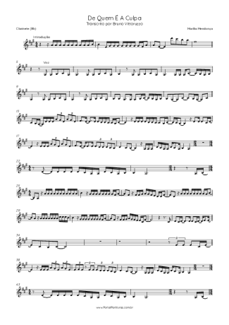 Marília Mendonça  score for Clarinet (Bb)