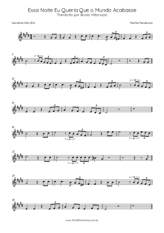 Marília Mendonça Essa Noite Eu Queria Que O Mundo Acabasse score for Alto Saxophone