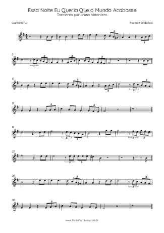 Marília Mendonça  score for Clarinet (C)