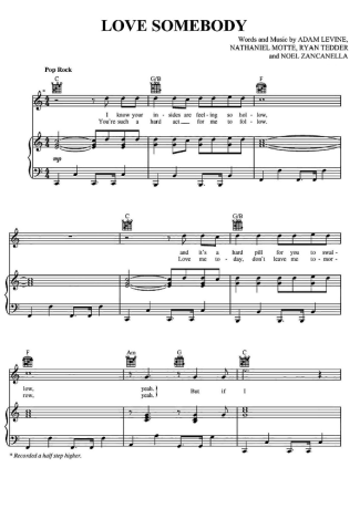 Maroon 5 Love Somebody score for Piano