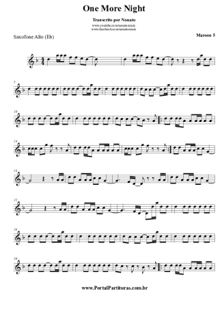 Maroon 5 One More Night score for Alto Saxophone