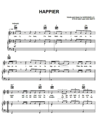 Marshmello Ft. Bastille Happier score for Piano