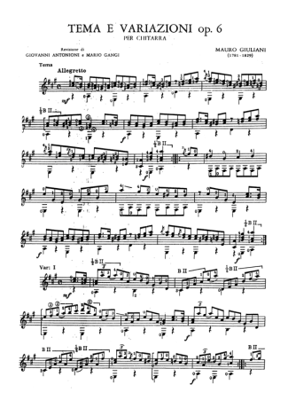 Mauro Giuliani Tema E Variazioni Op 6 score for Acoustic Guitar