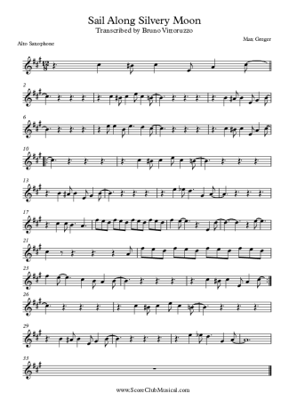 Max Greger Sail Along Silvery Moon score for Alto Saxophone
