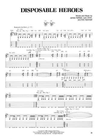 Metallica Disposable Heroes score for Guitar