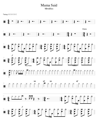 Metallica Mama Said score for Drums