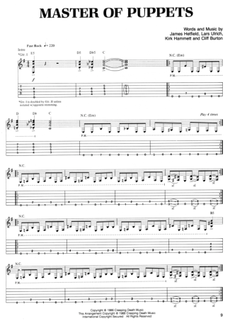 Metallica Master Of Puppets score for Guitar