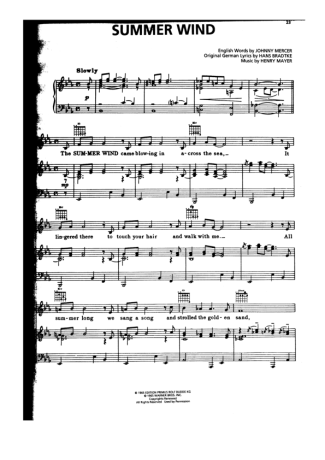 Michael Bublé Summer Wind score for Piano