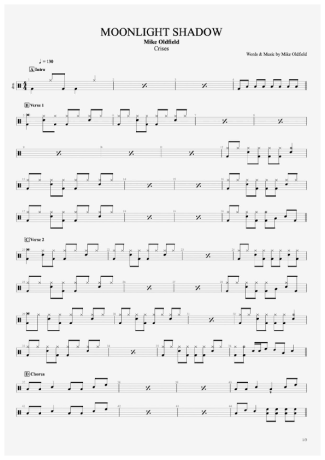 Mike Oldfield Moonlight Shadow score for Drums