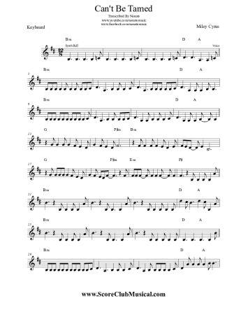 Miley Cyrus Can´t Be Tamed score for Keyboard
