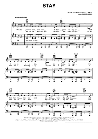 Miley Cyrus Stay score for Piano