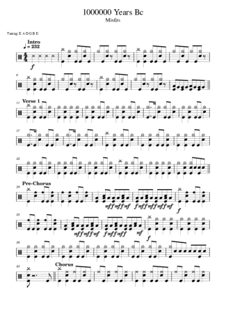 Misfits 1000000 Years Bc score for Drums