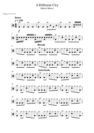 Modest Mouse A Different City score for Drums