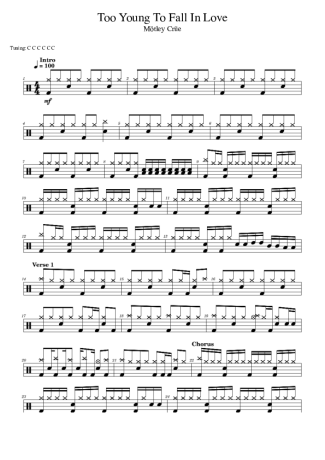 Mötley Crüe Too Young To Fall In Love score for Drums