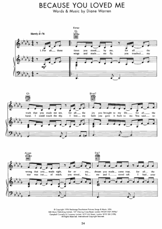 Movie Soundtracks (Temas de Filmes) Because You Loved Me score for Piano