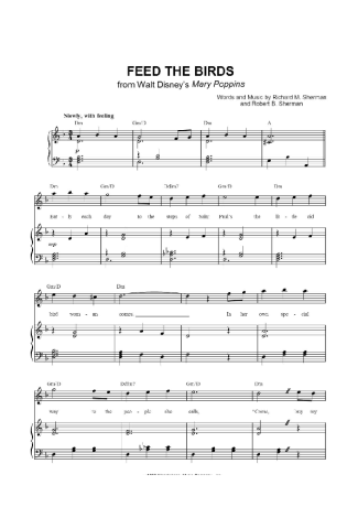 Movie Soundtracks (Temas de Filmes) Feed The Birds score for Piano