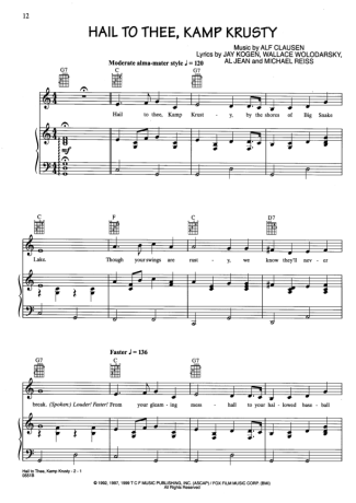 Movie Soundtracks (Temas de Filmes) Hail To Thee Kamp Krusty (The Simpsons) score for Piano