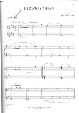 Movie Soundtracks (Temas de Filmes) Hedwigs Theme score for Piano