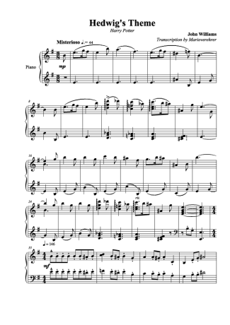 Movie Soundtracks (Temas de Filmes) Hedwig´s Theme score for Piano