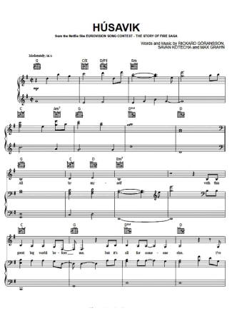 Movie Soundtracks (Temas de Filmes) Húsavik (My Home Town) score for Piano