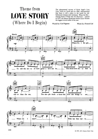 Movie Soundtracks (Temas de Filmes) Love Story (Where Do I Begin) score for Piano
