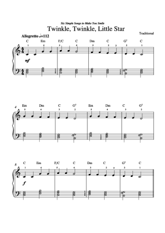 Movie Soundtracks (Temas de Filmes) Twinkle Twinkle Little Star score for Piano