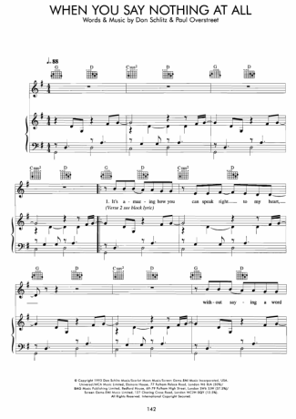 Movie Soundtracks (Temas de Filmes) When You Say Nothing At All score for Piano