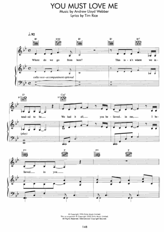 Movie Soundtracks (Temas de Filmes) You Must Love Me score for Piano