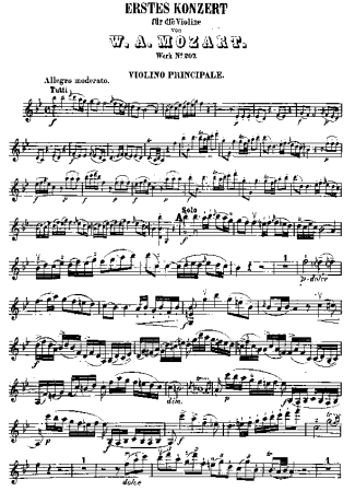 Mozart Violin Concerto No. 1 score for Violin