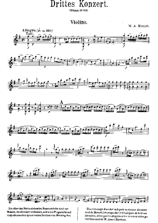 Mozart Violin Concerto No. 3 score for Violin