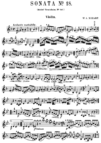 Mozart Violin Sonata 18 score for Violin