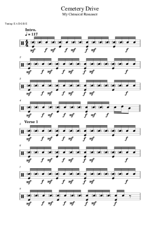 My Chemical Romance Cemetery Drive score for Drums