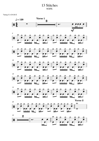 NOFX 13 Stitches score for Drums