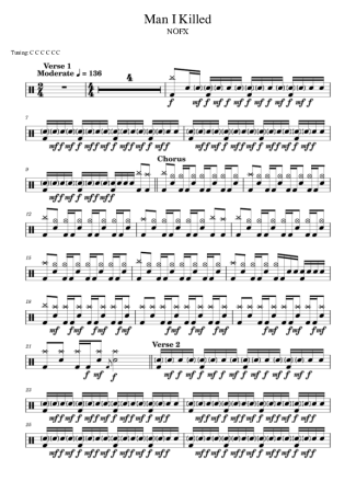 NOFX Man I Killed score for Drums