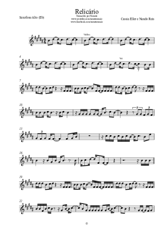 Nando Reis Relicário score for Alto Saxophone