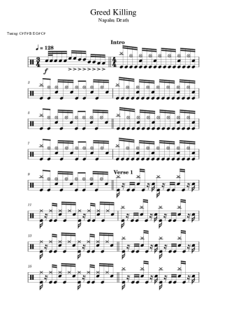 Napalm Death Greed Killing score for Drums
