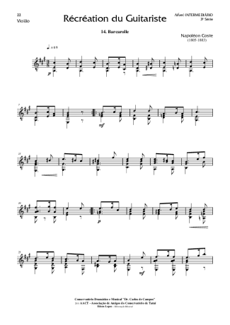 Napoléon Coste Recreation du Guitariste Op. 51 Nr 14 score for Acoustic Guitar