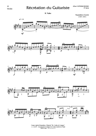 Napoléon Coste Recreation du Guitariste Op. 51 Nr 8 score for Acoustic Guitar