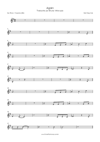 Nat King Cole Again score for Tenor Saxophone Soprano (Bb)