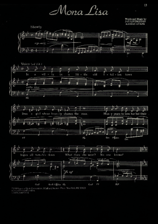 Nat King Cole Mona Lisa score for Piano