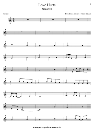 Nazareth Love Hurts score for Violin