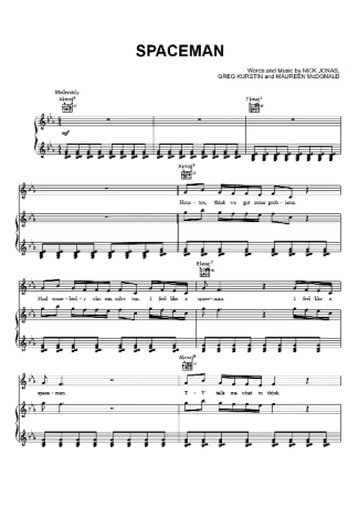 Nick Jonas Spaceman score for Piano
