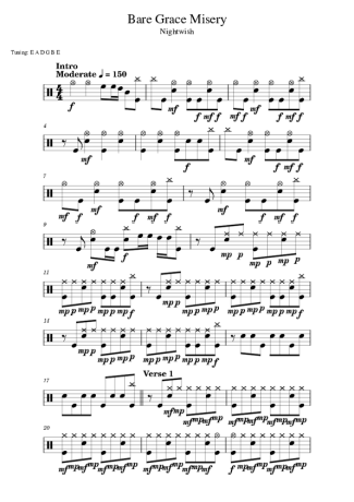 Nightwish Bare Grace Misery score for Drums