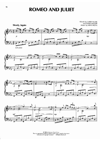 Nino Rota Romeo And Juliet score for Piano