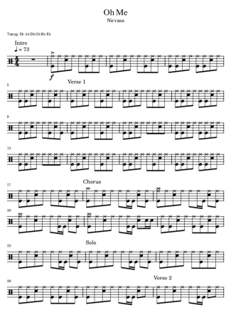 Nirvana Oh Me score for Drums