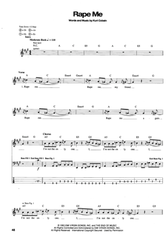 Nirvana Rape Me score for Bass